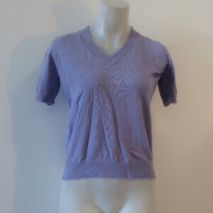 Womens Minnie Rose Purple V-Neck Short Sleeve Sweater XS